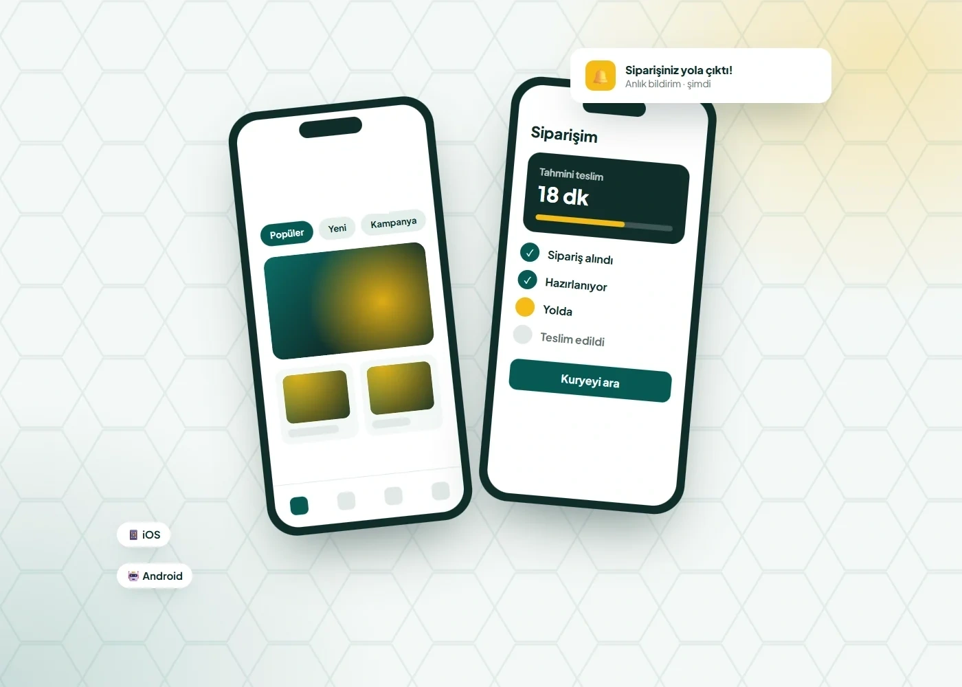 Mobil Uygulama (iOS & Android) örnek ekranı